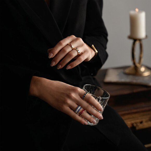 Oval Ruby 14K (or 18k upon request) Yellow Gold Eternity Band Ring - Picture 4 of 5